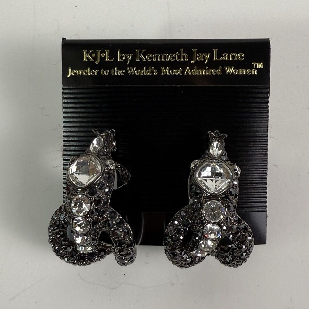 Vintage KJL Kenneth Jay Lane Black Snake Serpent Coiled Rhinestone Clip On...